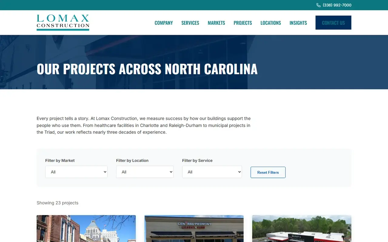 Lomax Construction project portfolio page
